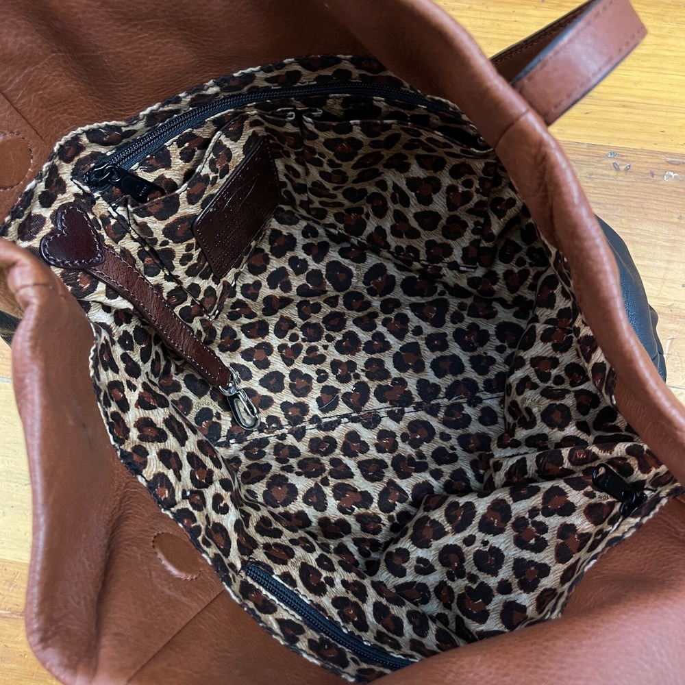 Brighton Pebbled Leather Shoulder Bag Black Brown Leopard Lining‎ Handbag Supple - Picture 7 of 13